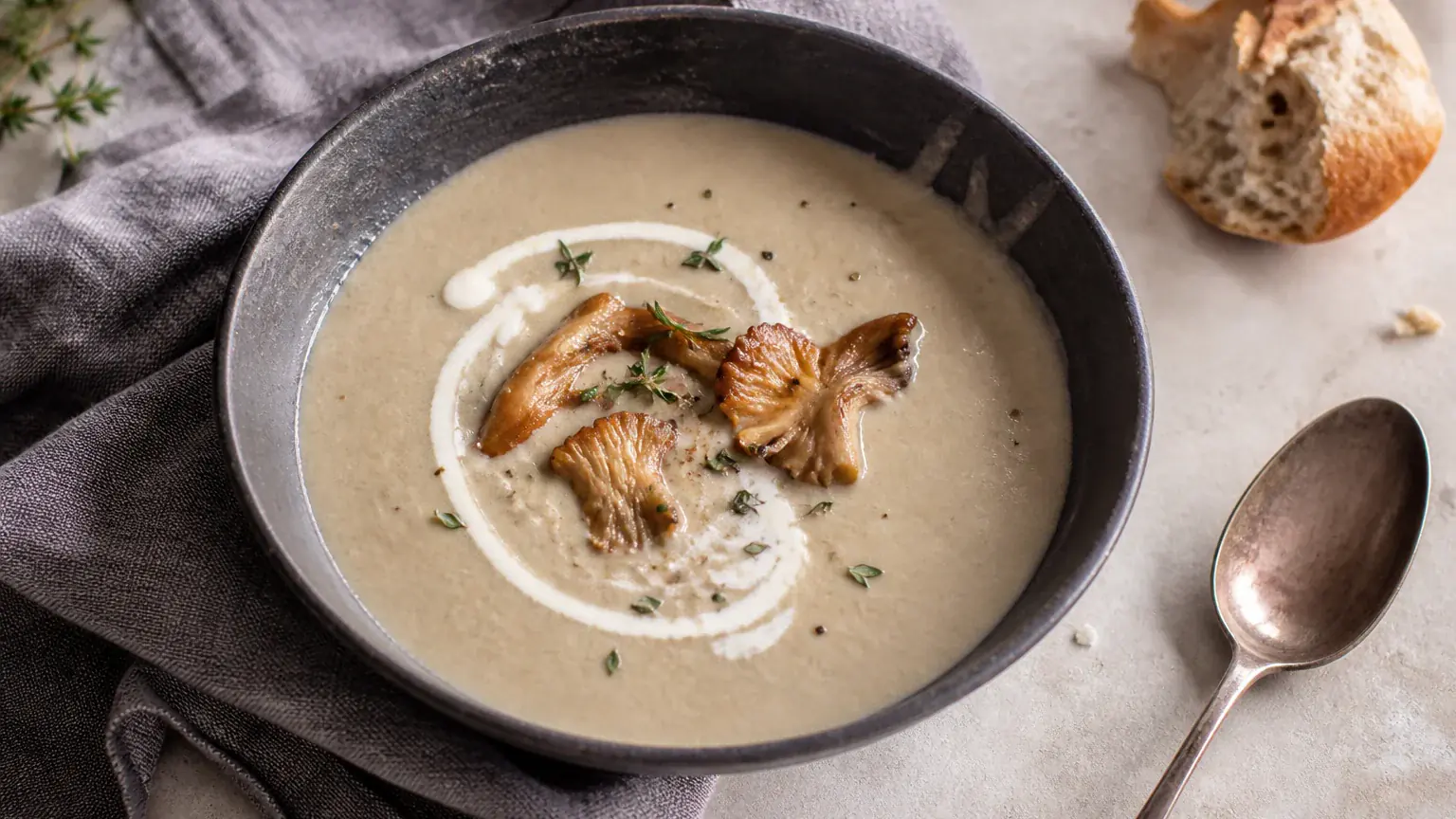 Creamy Lion’s Mane Mushroom Soup plated for serving