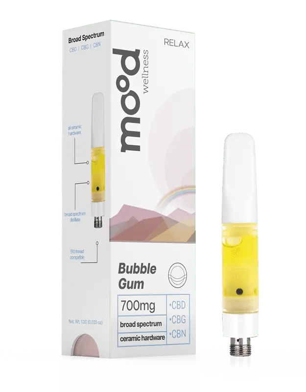 CBD Vape Cartridge by Mood Wellness. 700mg of CBD, CBG and CBN for relaxation, focus and sleep. Full 1g Cartridge with 0% THC.