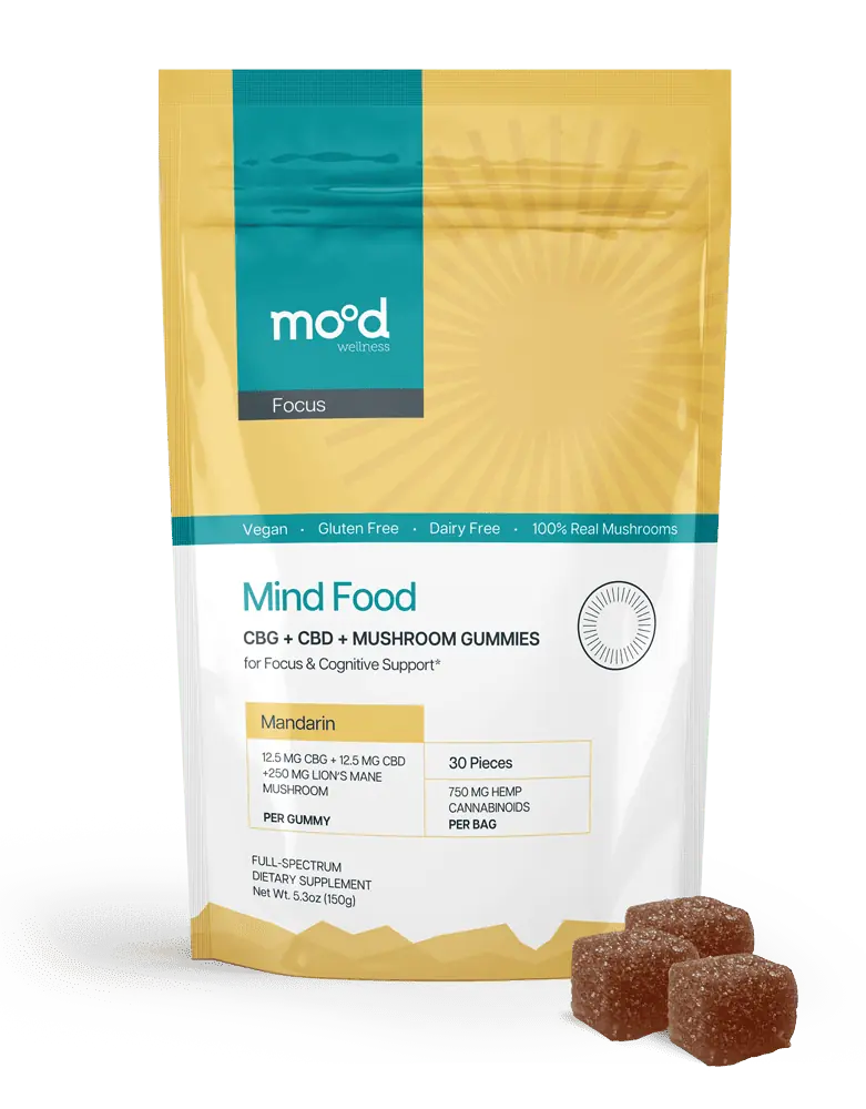 Mood Wellness Mind Food CBD, CBG and Lion’s Mane gummies pouch