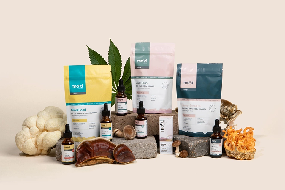 Mood Wellness CBD + Mushroom Products with mushrooms and hemp