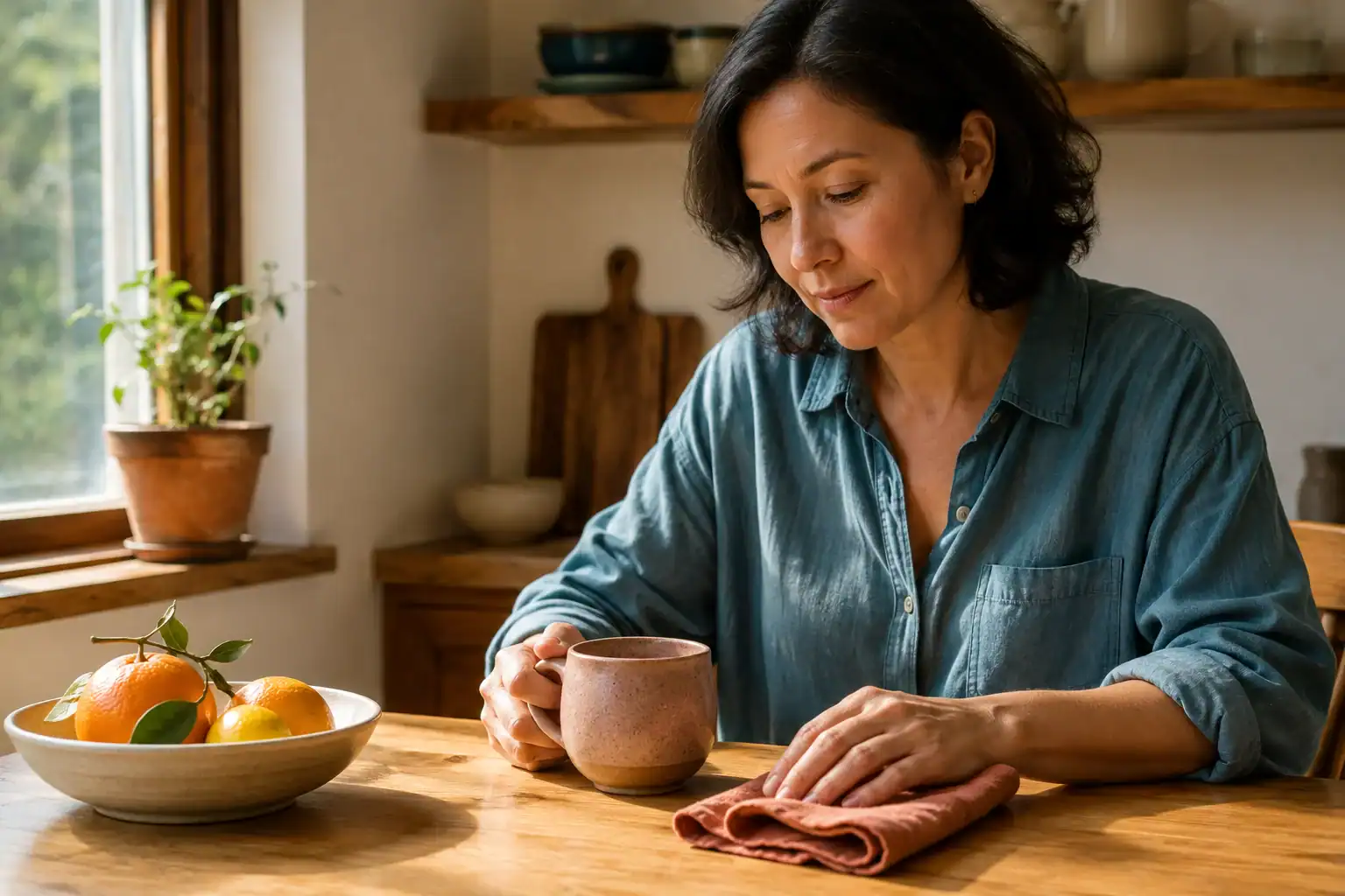 Adult using touch and everyday objects for sensory grounding
