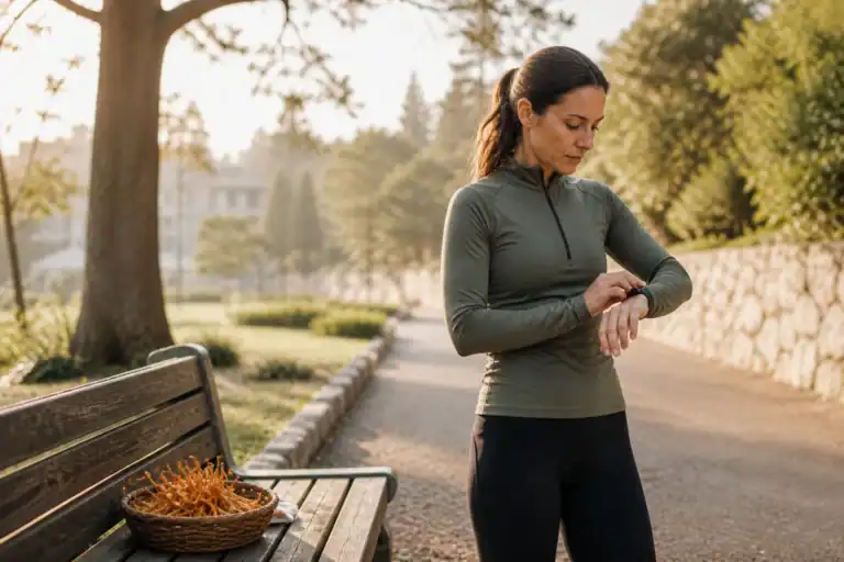 Recreational runner checking her watch before a morning workout