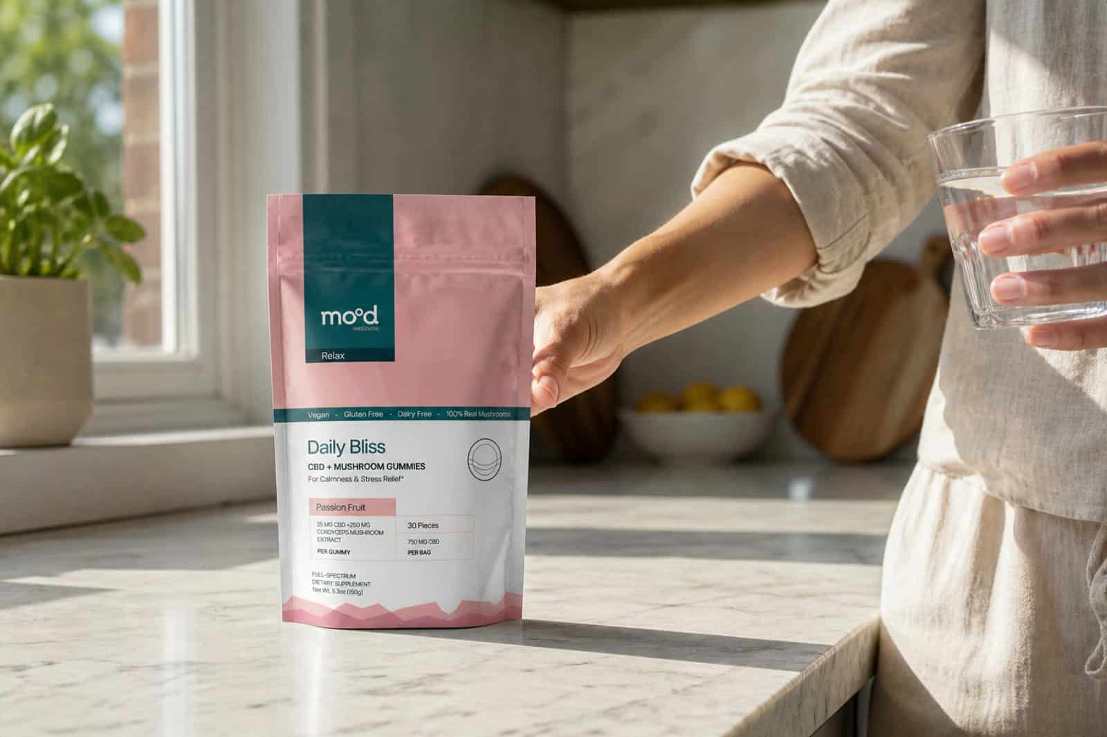 Daily Bliss kosher CBD gummies in a natural morning wellness routine