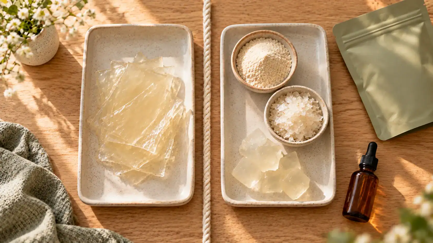 Mood Daily Bliss CBD and mushroom gummies with two gummies on a stone surface